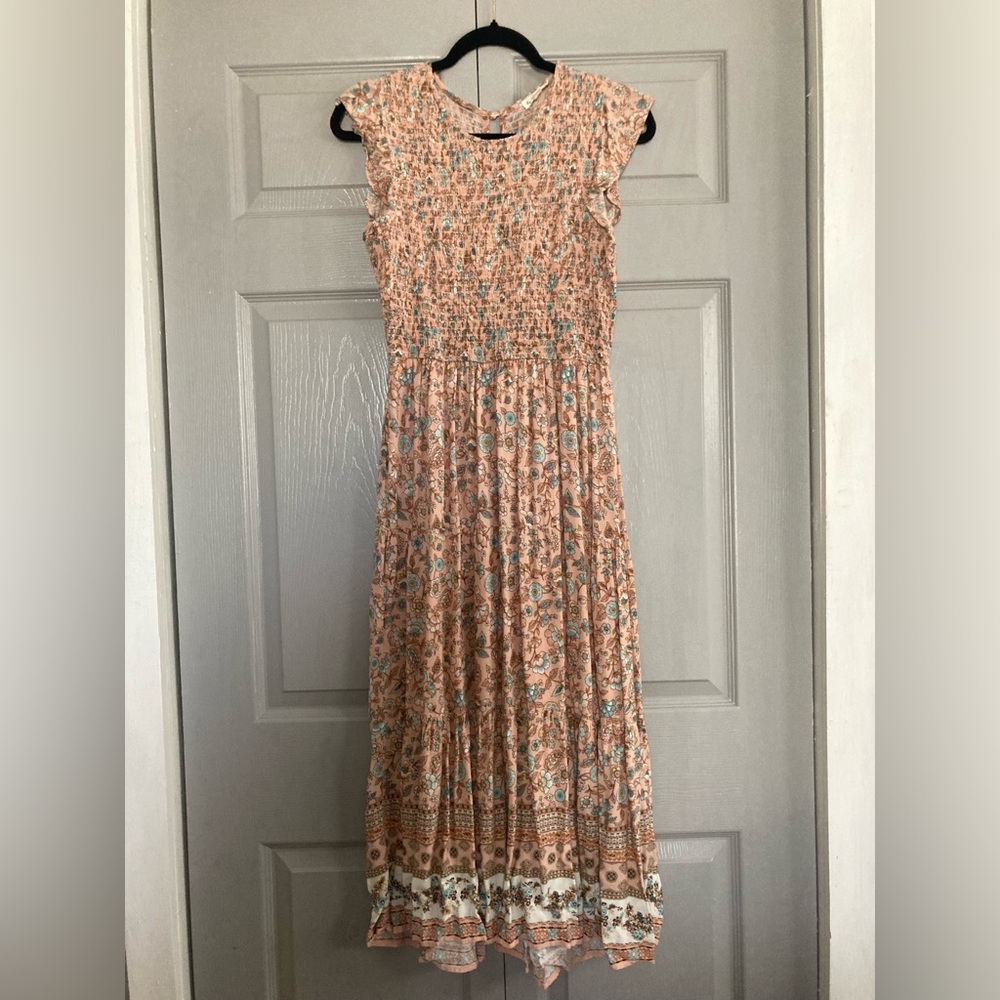 Smocked floral midi dress